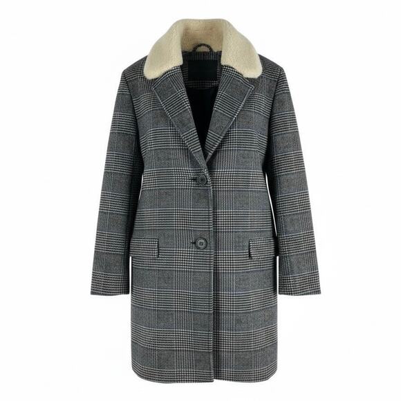 Levi's Jackets & Blazers - Levi's Amaya Wool Blend Houndstooth Plaid Coat Faux Fur Gray Blue Size L